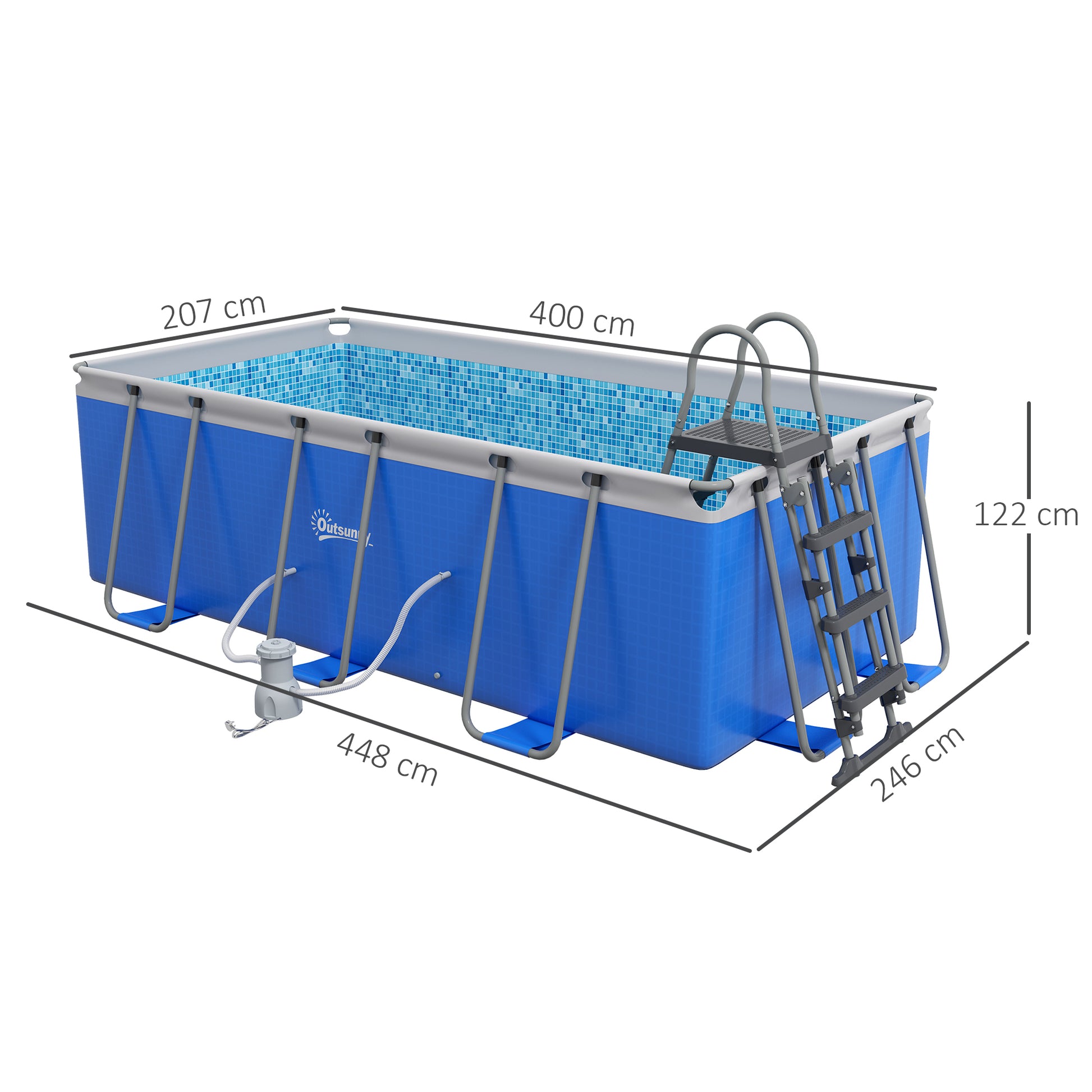 Outsunny 400cm x 207cm Family Above Ground Pool with Anti-Slip Ladder and Filter Pump - Blue - ALL4U RETAILER LTD