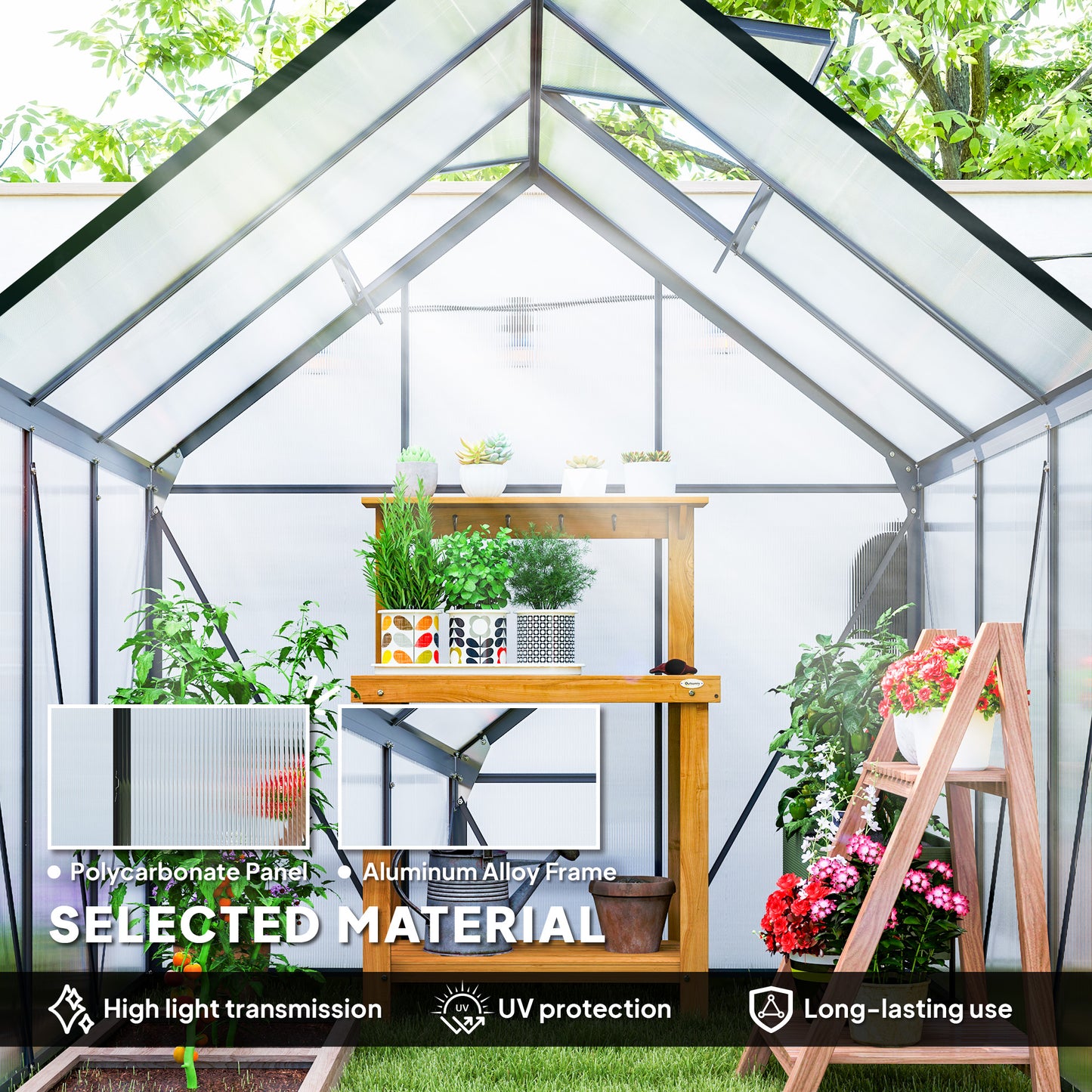 Outsunny 190 X 190 Cm Walk In Polycarbonate Greenhouse With Aluminium Frame For Garden Use