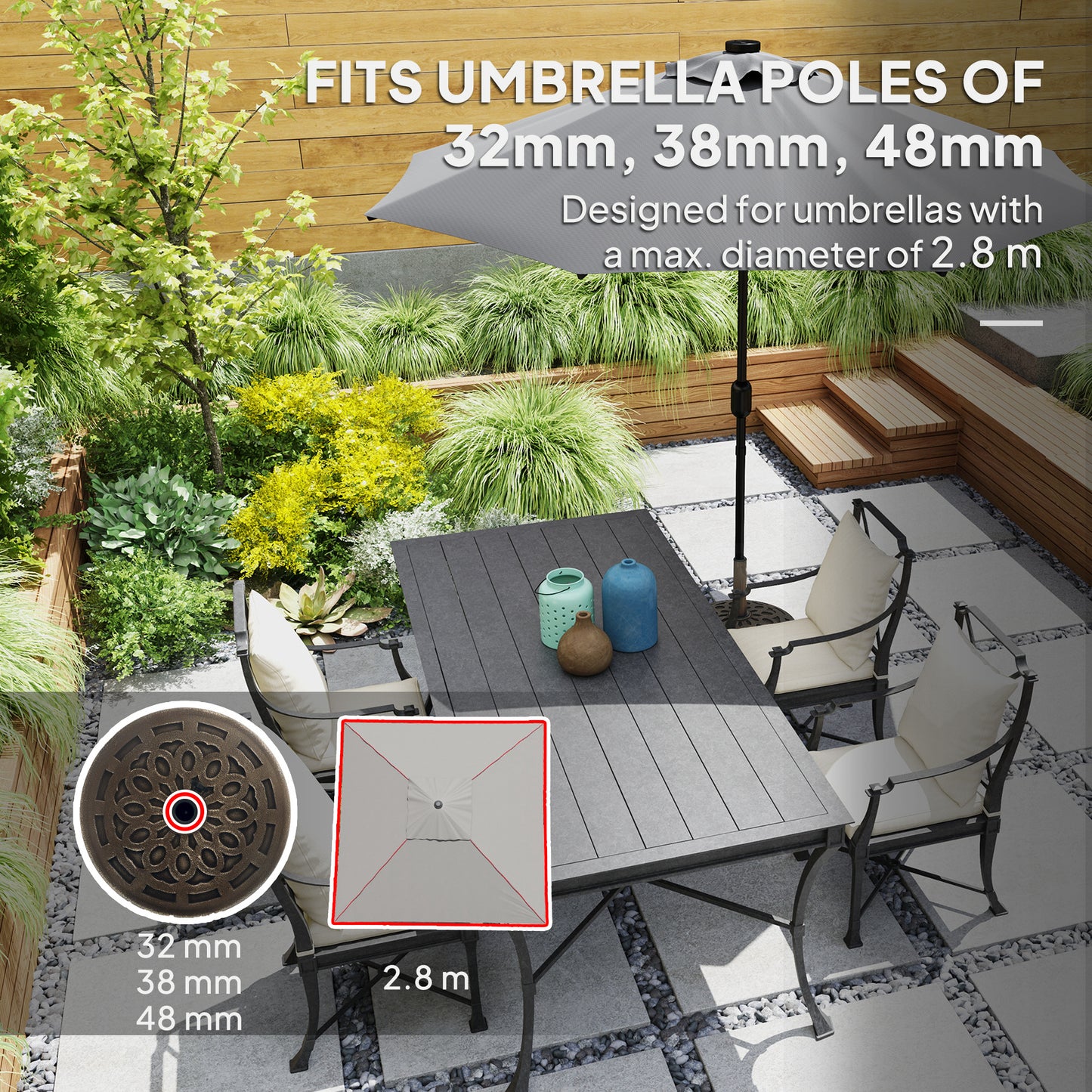 Outsunny 21kg Resin Garden Parasol Base With Wheels Round Umbrella Stand For 32 38 48 Mm Poles Heavy Duty Bronze Tone