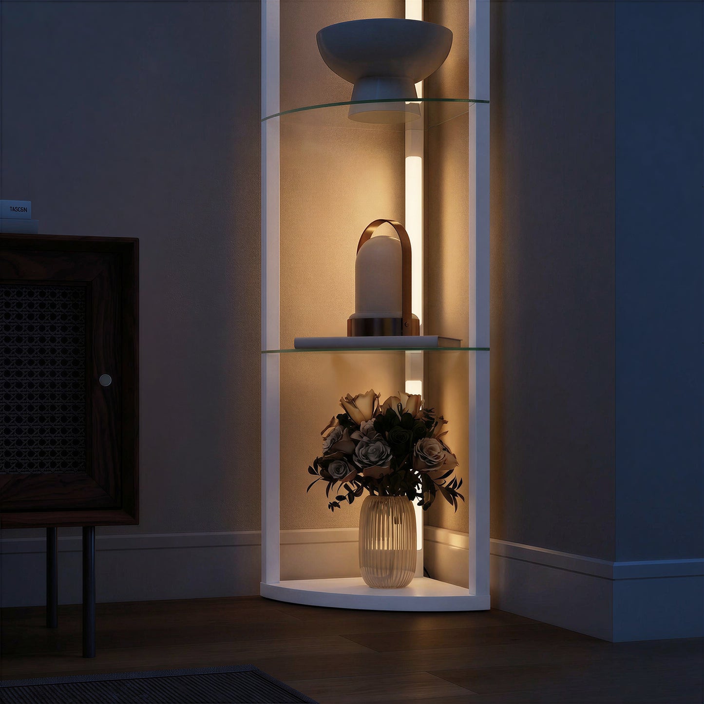 HOMCOM Corner LED Floor Lamp With Shelves Dimmable Standing Lamp With Foot Switch White For Living Room And Bedroom