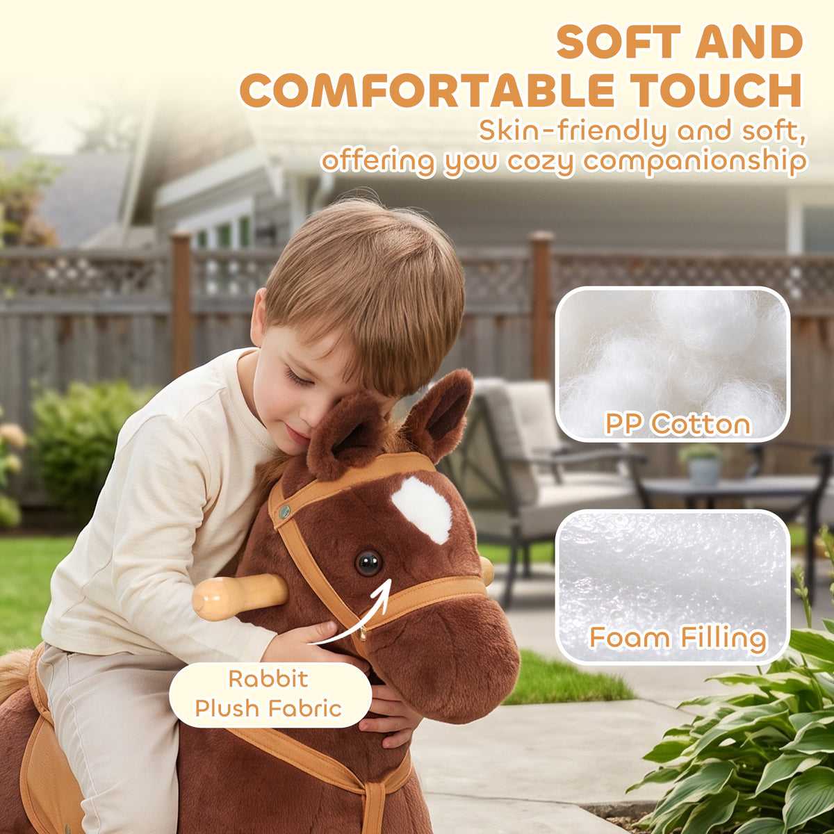 Aiplay Plush Rocking Horse For Kids With Sound Effects And Rolling Wheels