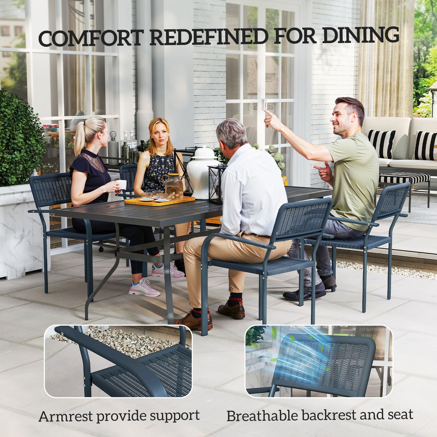 Outsunny Set Of 4 Stackable Rattan Chairs With Armrests Weather Resistant And Lightweight For Patio Balcony Dark Grey