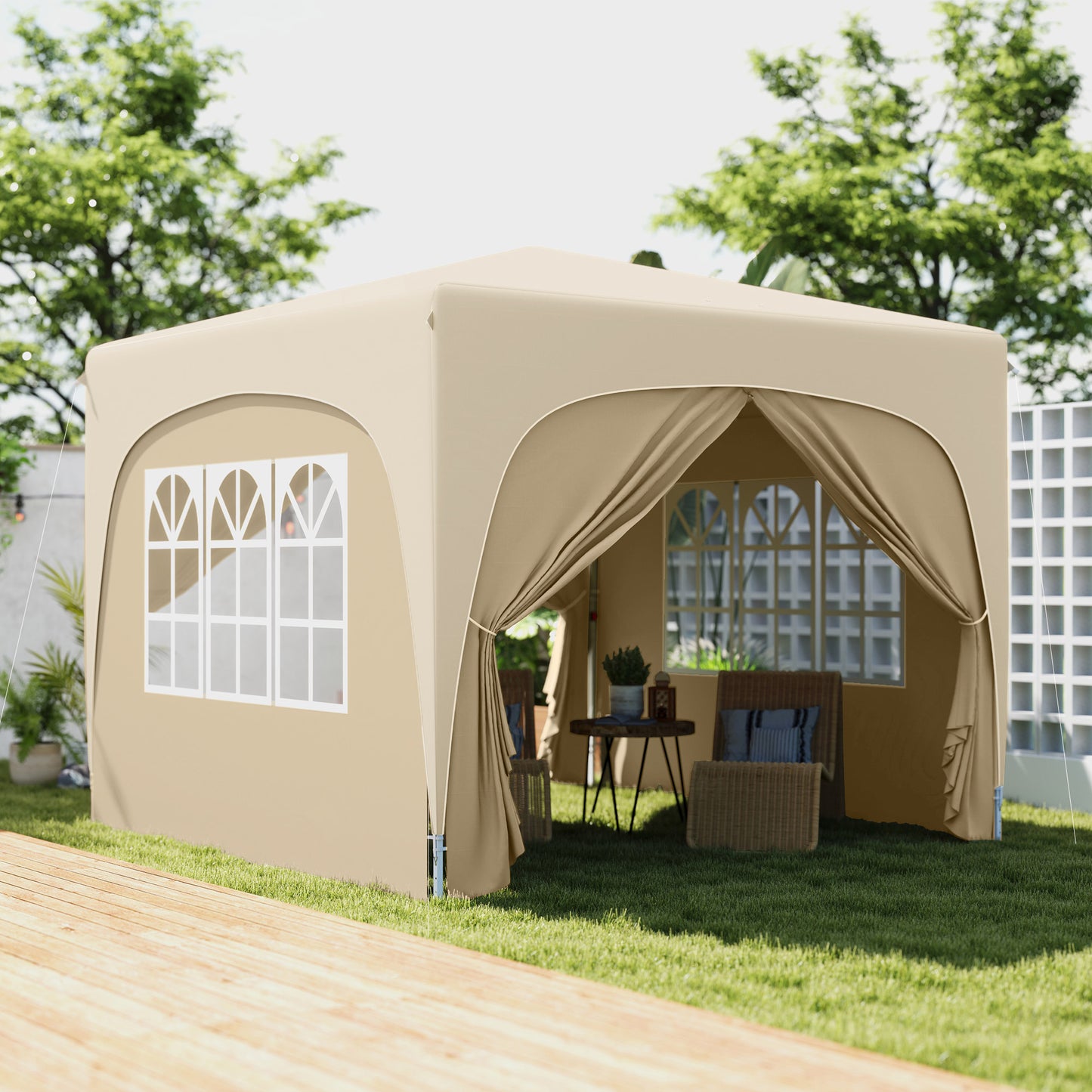 Outsunny 3x3m Pop Up Gazebo Shelter UPF50 Canopy UV Protection Adjustable Height 253cm 263cm 273cm Sand