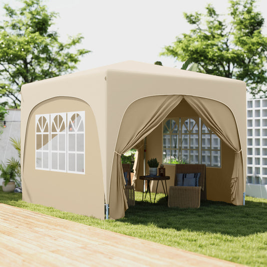 Outsunny 3x3m Pop Up Gazebo Shelter UPF50 Canopy UV Protection Adjustable Height 253cm 263cm 273cm Sand