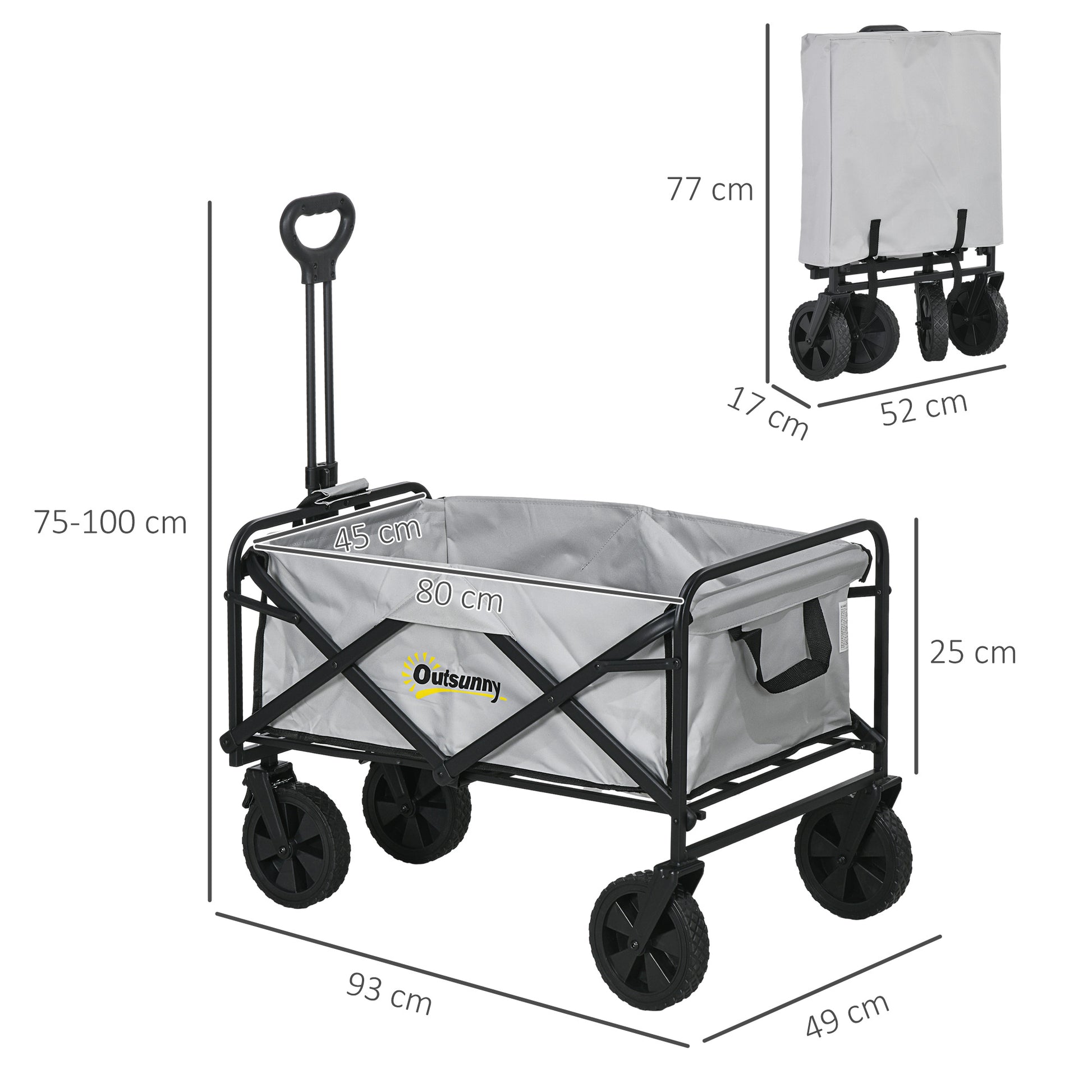 Outsunny Multifunctional Dark Grey Folding Cargo Wagon with Telescopic Handle and Heavy-Duty Wheels - ALL4U RETAILER LTD