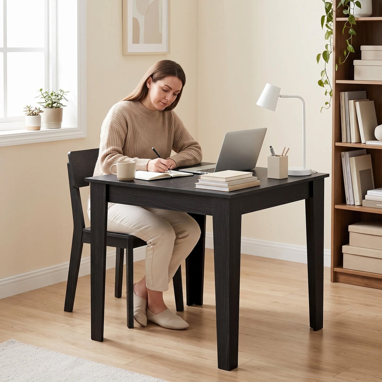 HOMCOM Modern Square Dining Table For Four With Wood Effect Finish