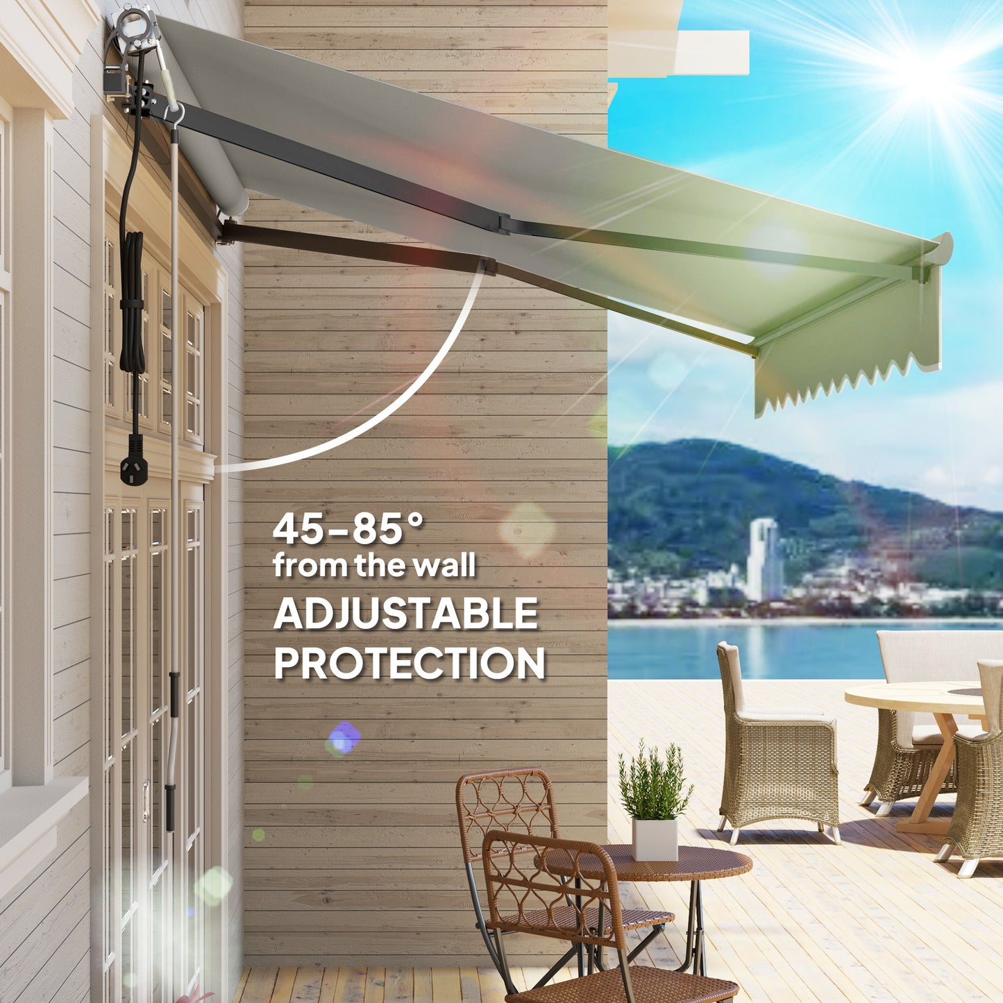 Outsunny 3 x 2.5m Electric Retractable Awning With Remote Aluminum Frame UV30 Sun Shade Canopy For Garden Patio