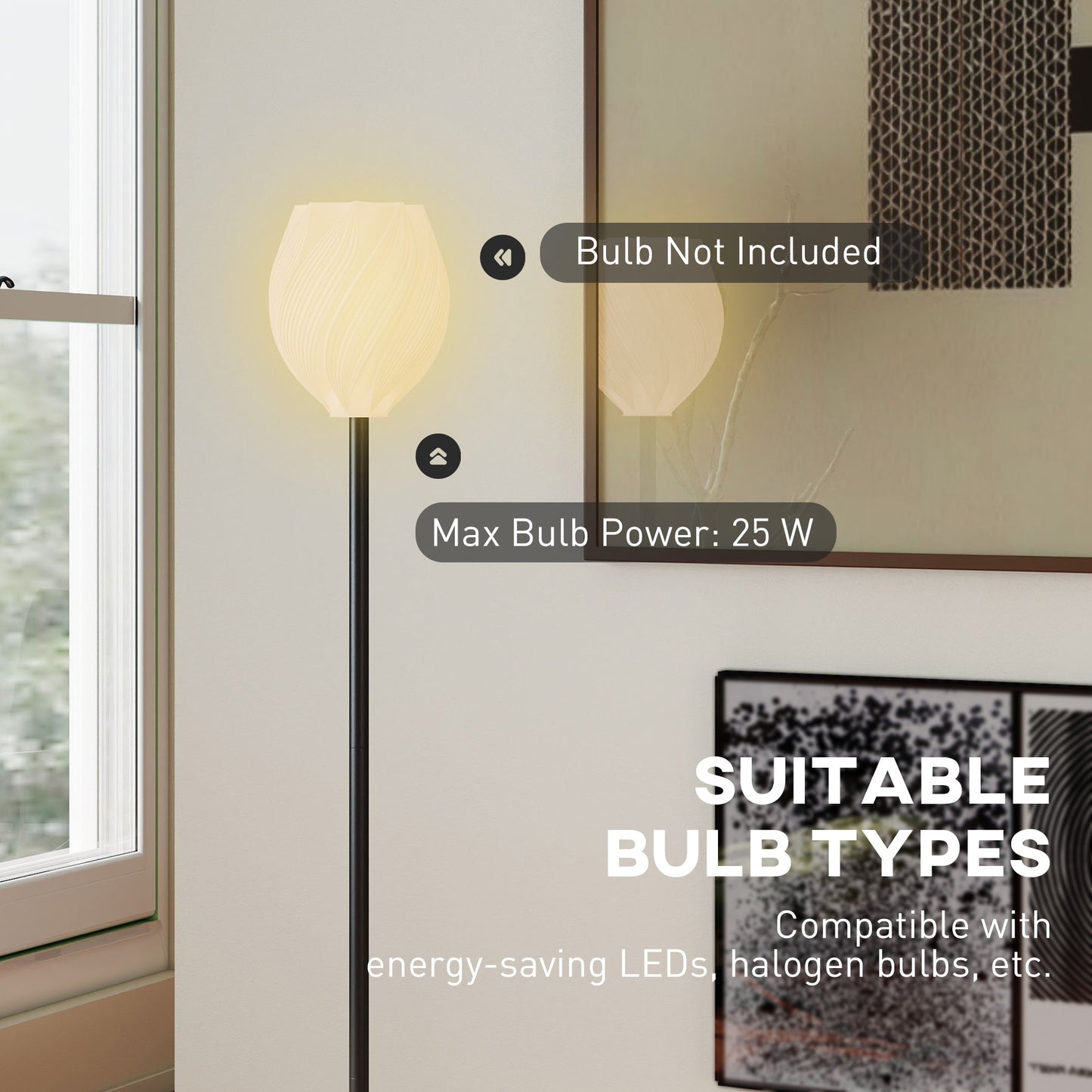 HOMCOM Flower Floor Lamp With 3D Printed Rose Lampshade Modern Standing Lamp Foot Switch E27 Holder 25W Max White