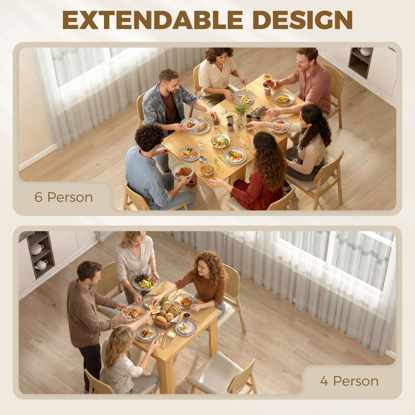 HOMCOM Square Dining Table White Wood Effect Modern Small Dining Table Space Saving with Non Slip Foot Pads