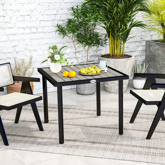Outsunny Square Outdoor Garden Dining Table With Parasol Hole 54mm Slatted Top Metal Frame 86x86x71 Cm Light Grey