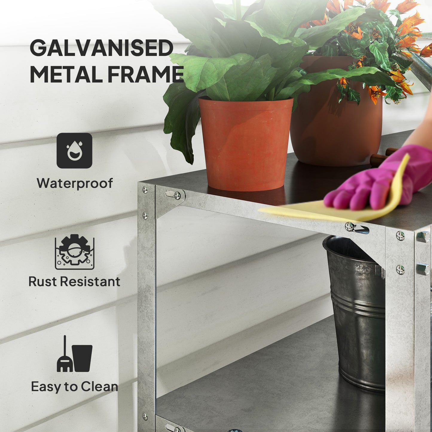 Outsunny Galvanised Steel Potting Bench 2 Tier Table With Storage Shelf For Outdoor Patio Greenhouse 110x50x75cm Silver