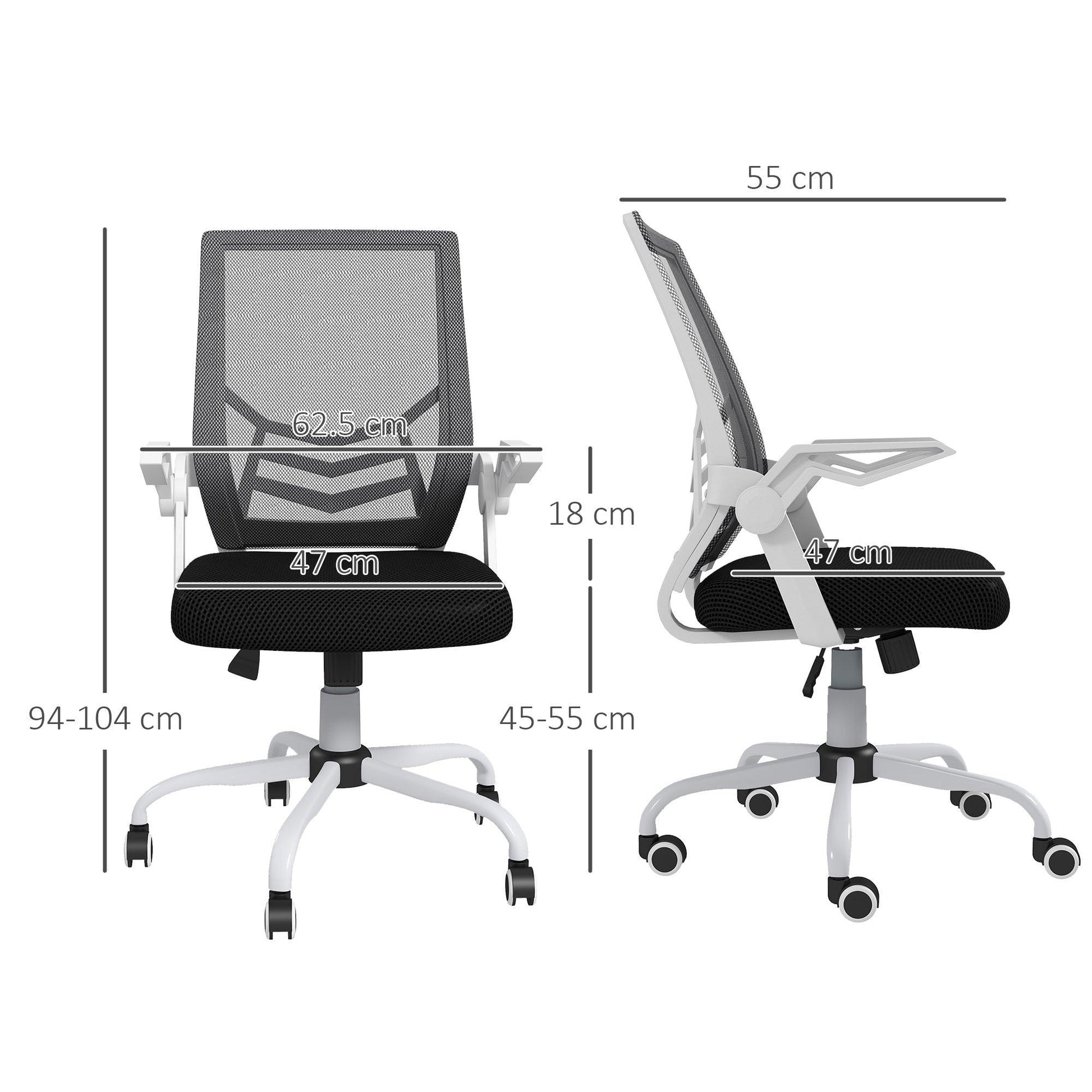 Vinsetto Mesh Office Chair, Computer Desk Chair with Flip-up Armrests, Lumbar Back Support and Swivel Wheels, Black - ALL4U RETAILER LTD