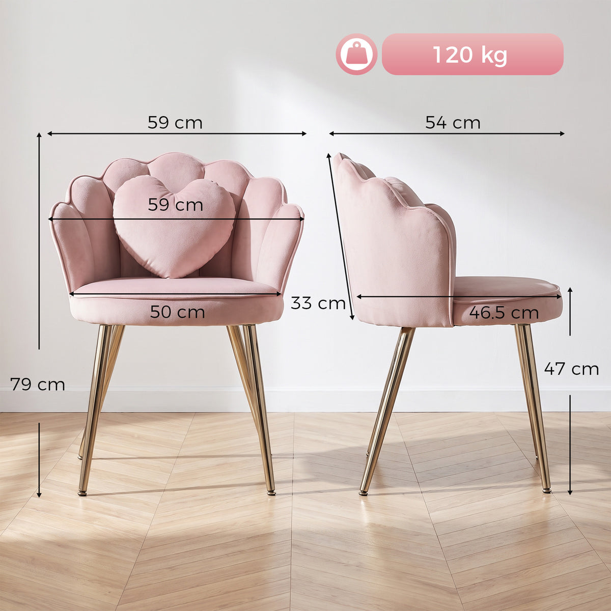 HOMCOM Velvet Accent Chair With Lotus Back And Heart Pillow Soft Pink