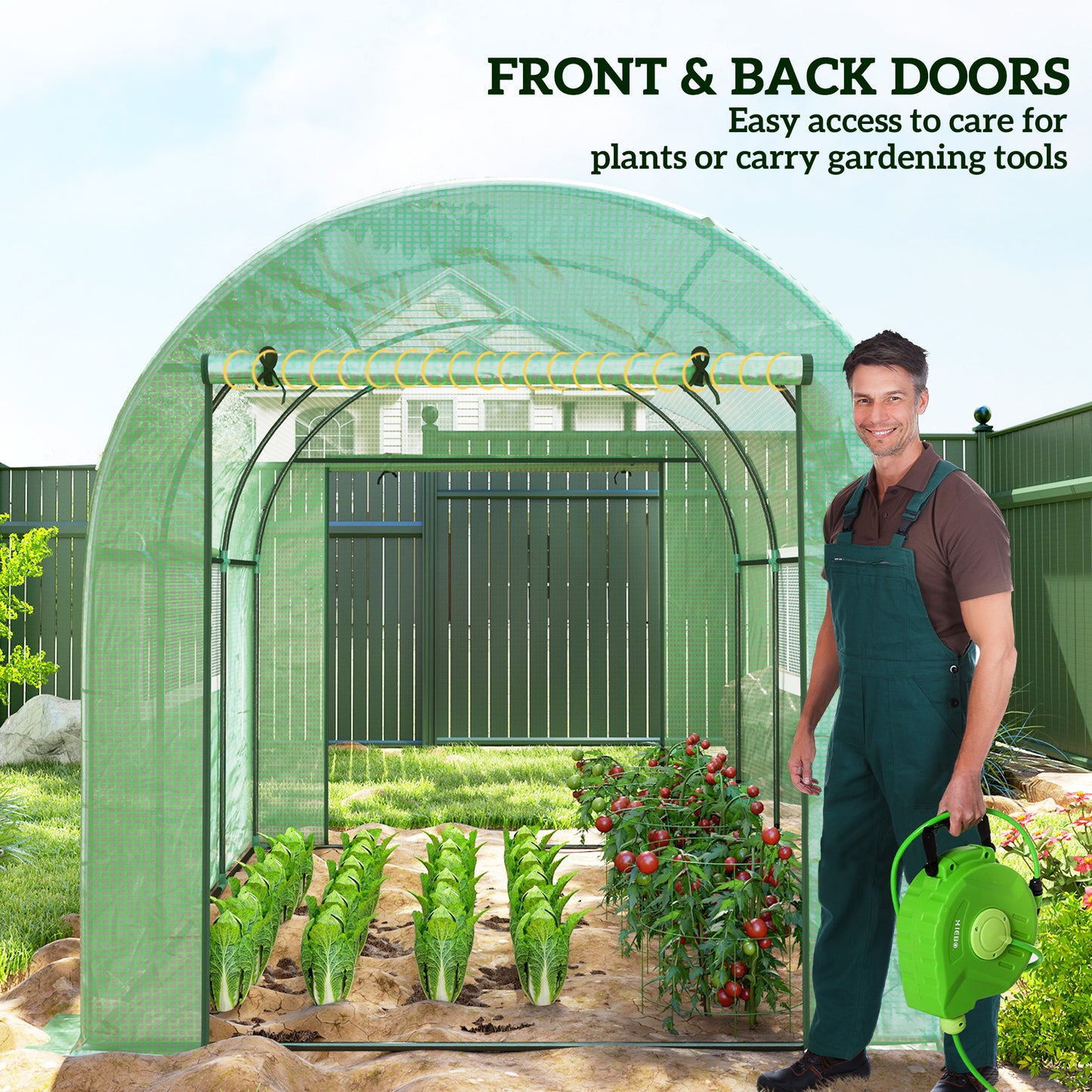 Outsunny 300 x 200cm Walk In Polytunnel Greenhouse With Zipped Doors And Mesh Windows