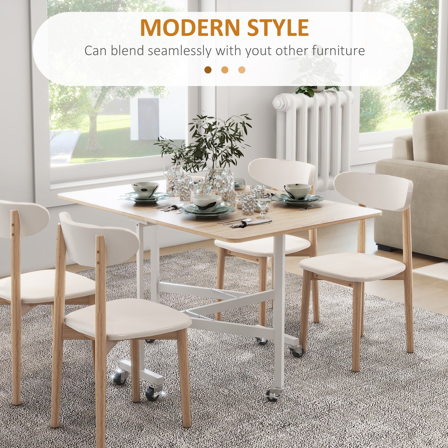 HOMCOM Oak Drop Leaf Dining Table Seats 4 to 6 People for Small Apartments Folds to 26cm High for Easy Storage