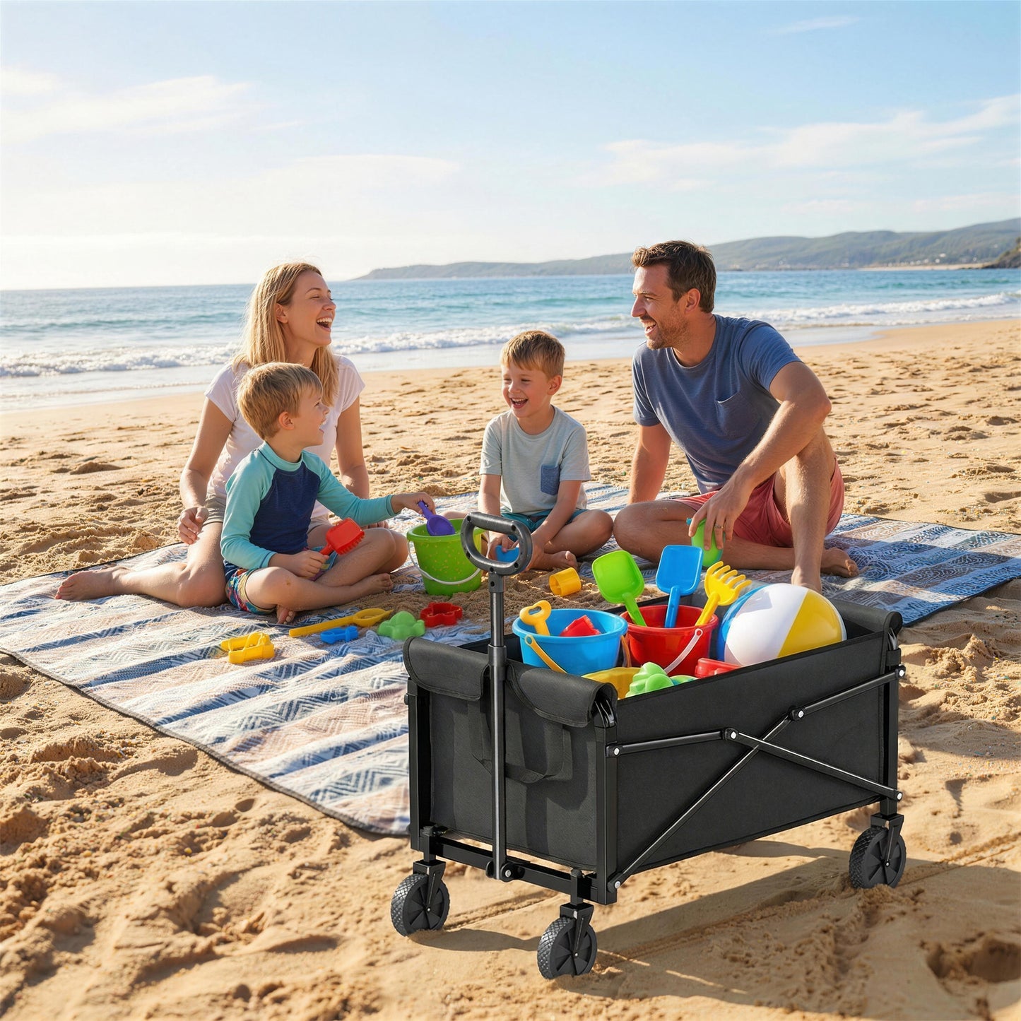 Outsunny 81L Festival Trolley On Wheels Compact Garden Folding Trolley Cart With Adjustable Handle Black