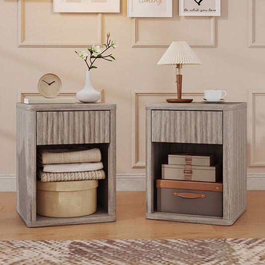 HOMCOM Modern Bedside Table Set of 2 With Drawer and Open Shelf Nightstands for Bedroom Oak Finish