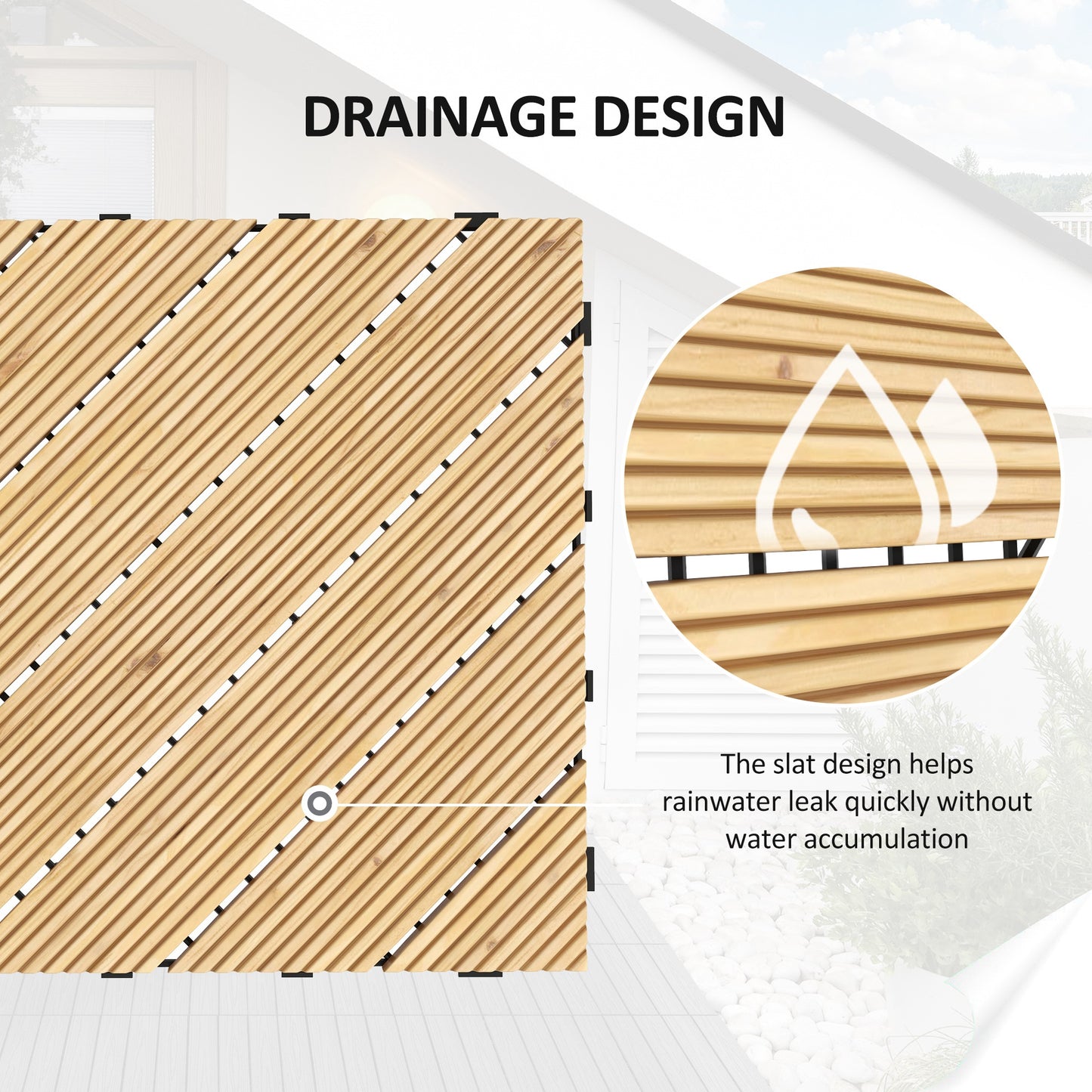 Outsunny 9-Piece Interlocking Wooden Deck Tiles for Outdoor Spaces - Yellow - ALL4U RETAILER LTD