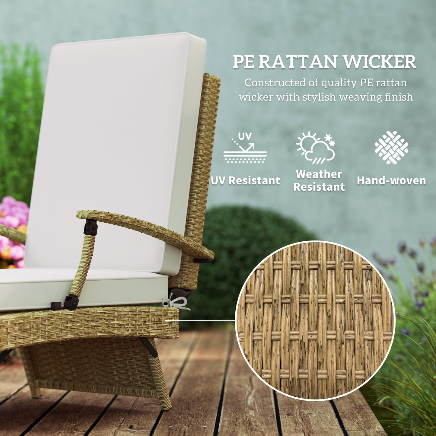 Outsunny 80 Degree Reclining Rattan Lounger With Footrest Ideal Outdoor Garden Chair White Beige
