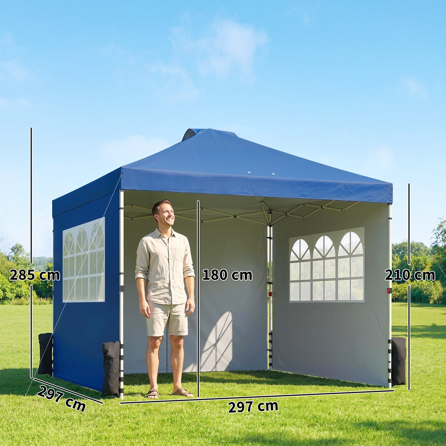 Outsunny Pop Up Gazebo 3 x 3 m Waterproof Height Adjustable Canopy With 3 Sidewalls And Wheeled Bag Dark Blue