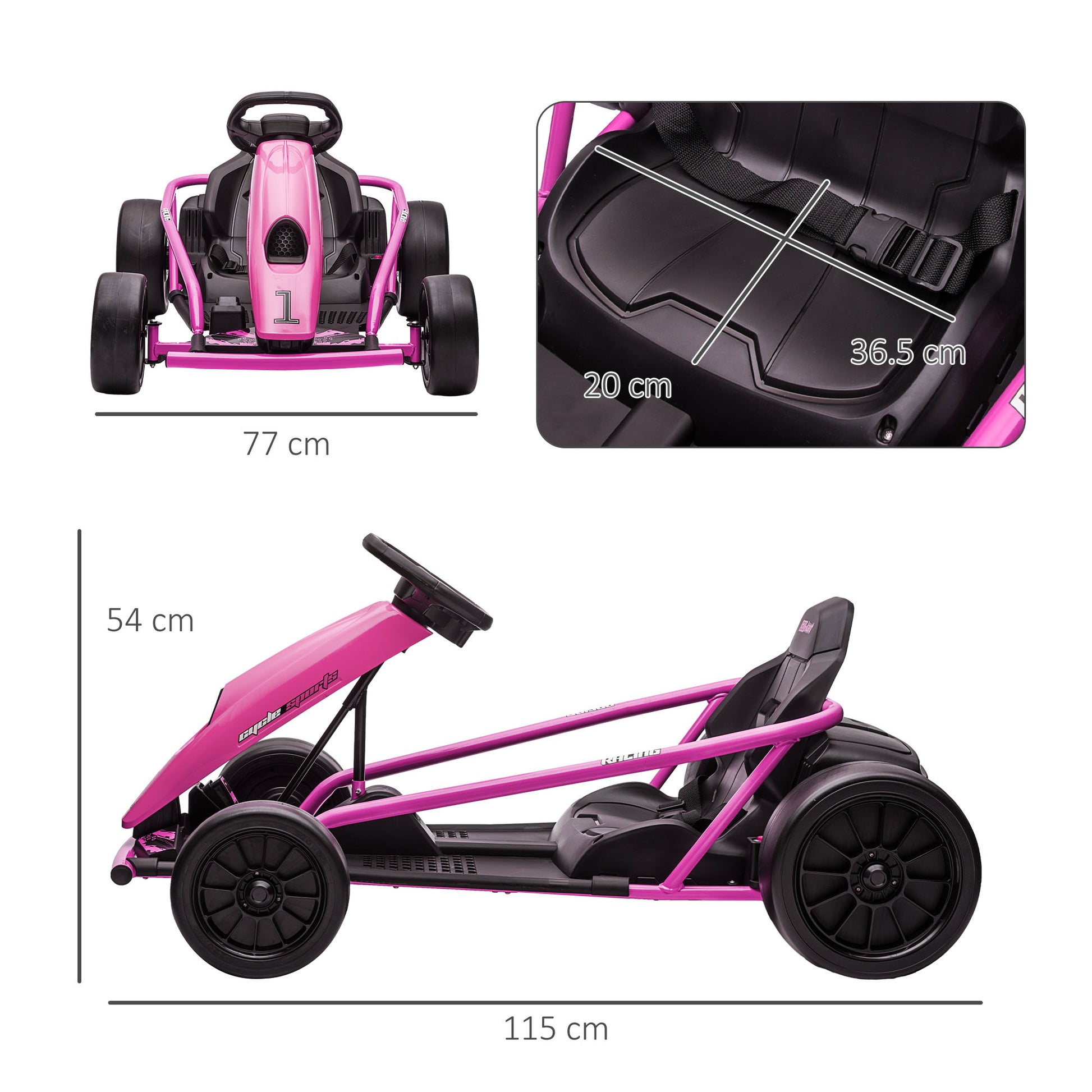 HOMCOM Electric Go Kart Kids 24V Drift Ride-On Racing 2 Speeds Boys Girls 8-12 Years Old Pink - ALL4U RETAILER LTD