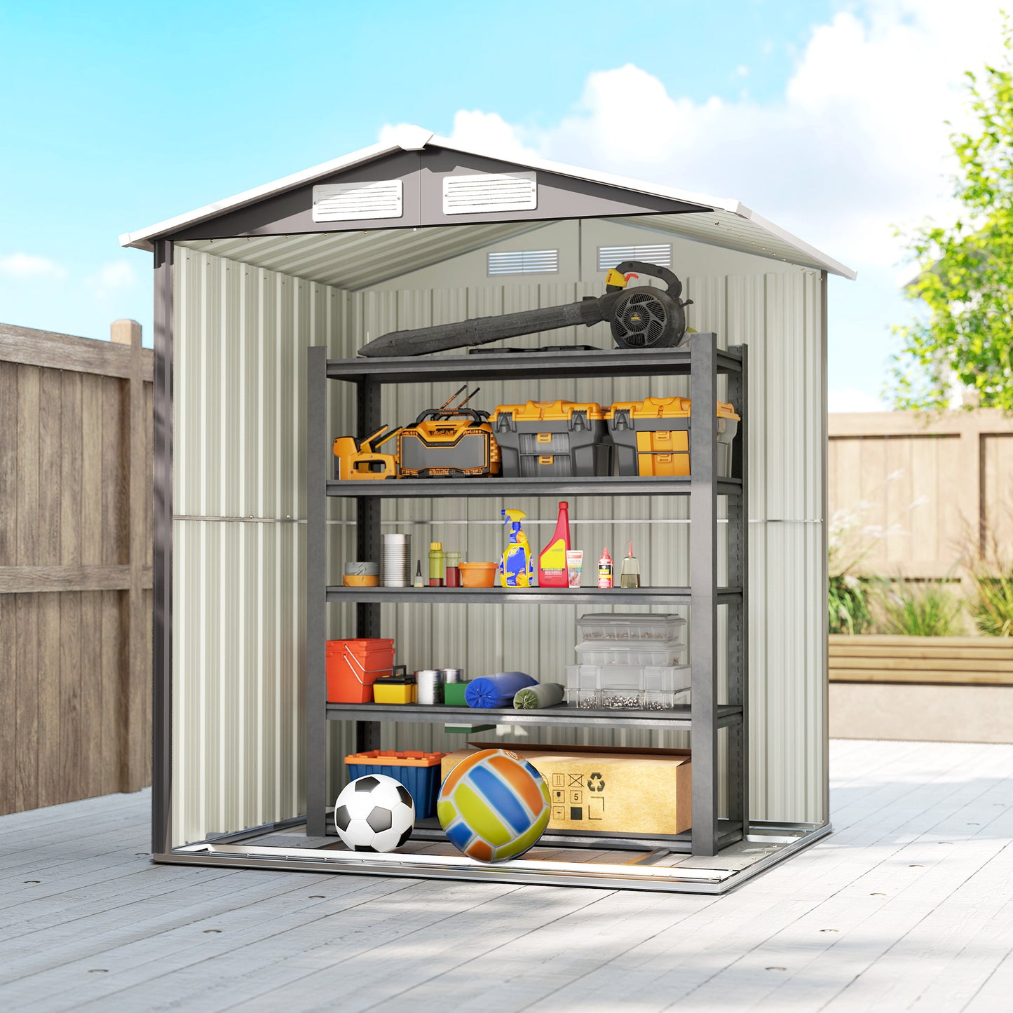 Outsunny Garden Metal Tool Storage Shed With Sliding Door Sloped Roof And Foundation Kit 152 By 132 By 188 Cm Grey