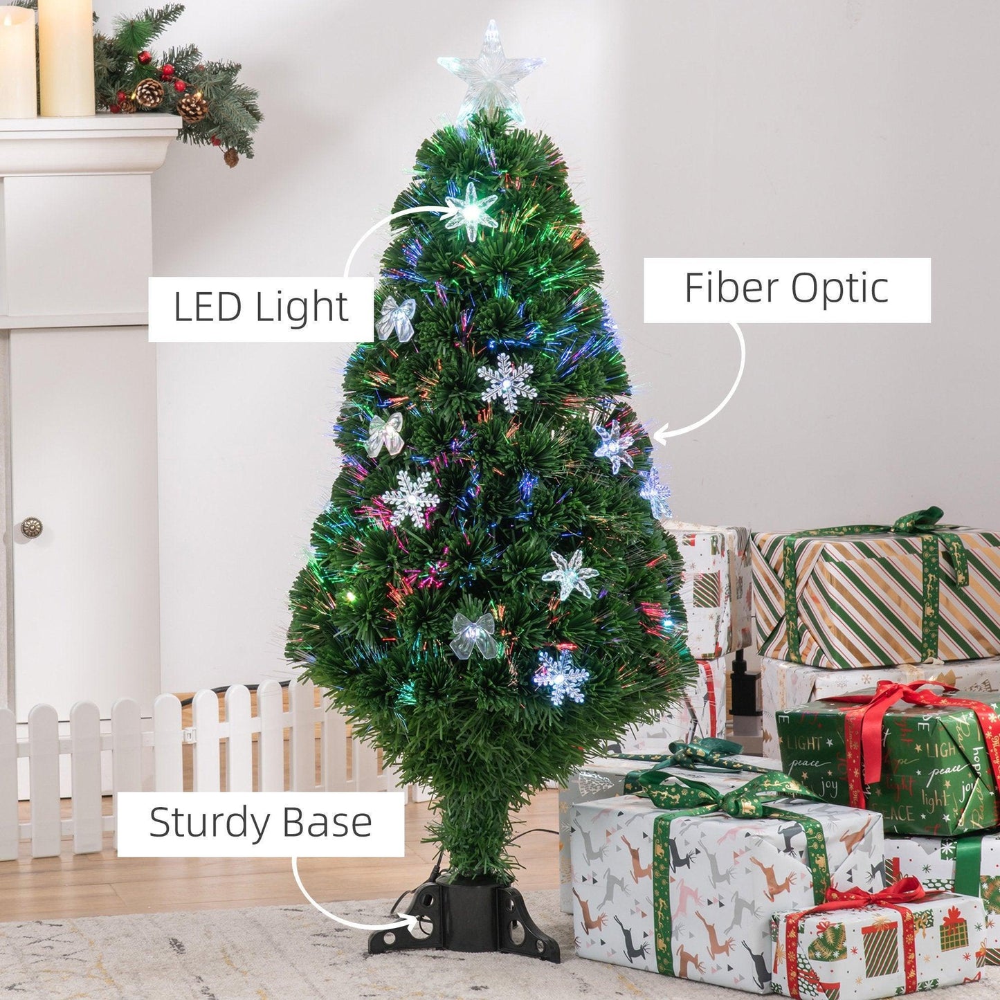 HOMCOM 4FT Pre-Lit Fiber Optic Christmas Tree - ALL4U RETAILER LTD