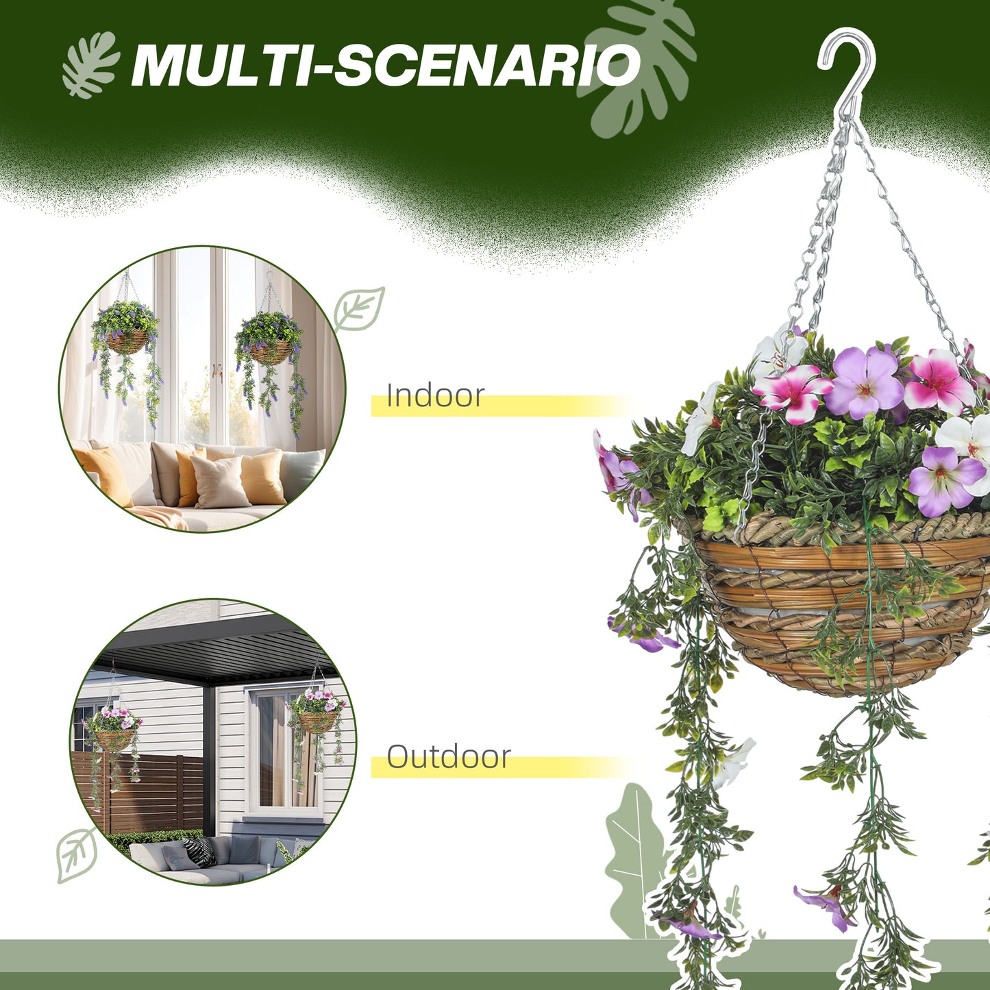 HOMCOM Set Of 2 Artificial Silk Azalea Flowers In Hanging Planters With Baskets Pink And White Decor For Indoor Outdoor