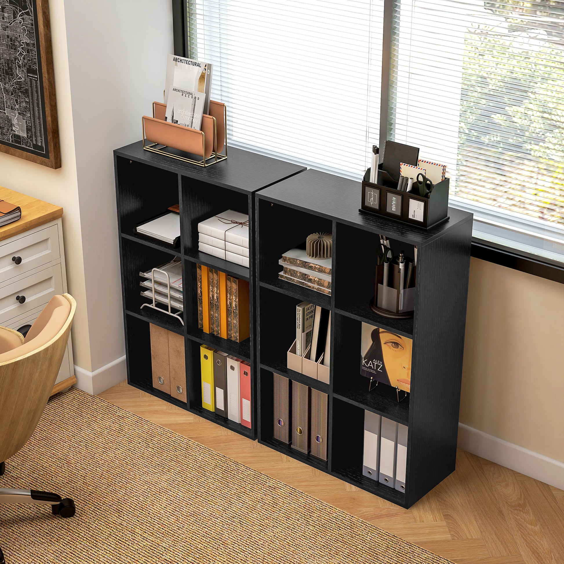 HOMCOM Modern Six-Cube Storage Shelf - Black Finish - ALL4U RETAILER LTD