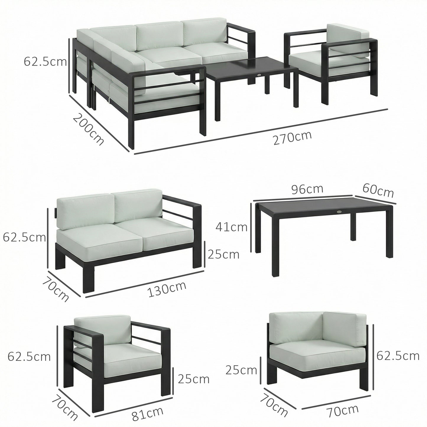 Outsunny 5-Piece Garden Corner Sofa Set With Cushions 6 Seater Aluminium Furniture Set With Coffee Table Light Grey