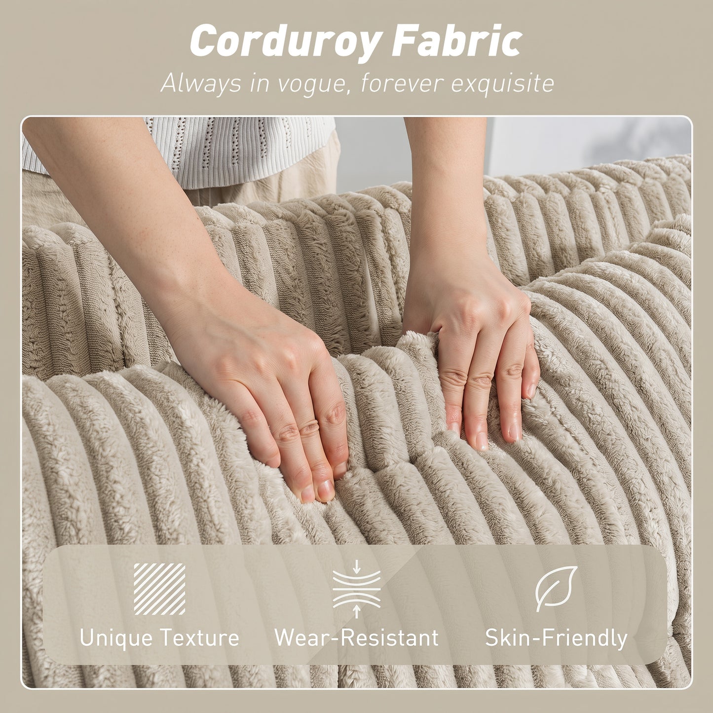 HOMCOM Corduroy Click Clack Sleeper Sofa With Pull Out Design 2 Seater Sofa Bed Cream White