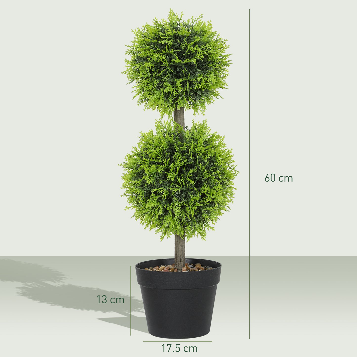 HOMCOM Set Of 2 Decorative Artificial Topiary Ball Boxwood Trees In Pots UV Protected For Indoor And Outdoor Decor 60cm