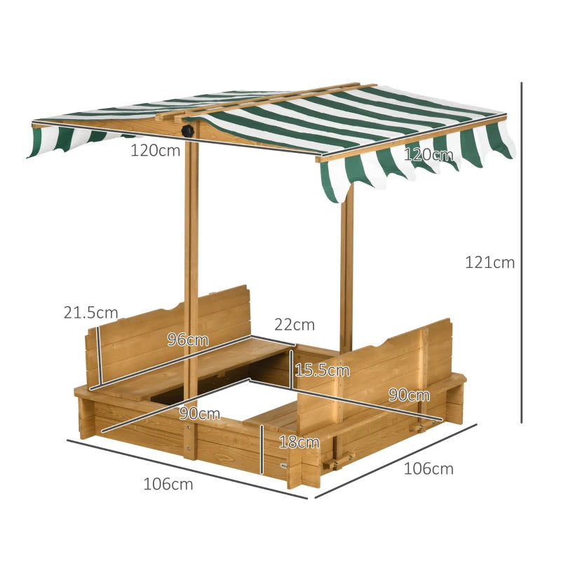 Outsunny Kids Square Wooden Sandpit Children Cabana Sandbox Outdoor Playset - ALL4U RETAILER LTD