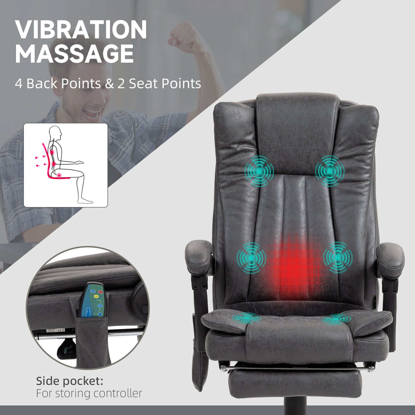 Vinsetto Dark Grey Massage Office Chair with Heat and Footrest - Six Vibration Points - ALL4U RETAILER LTD