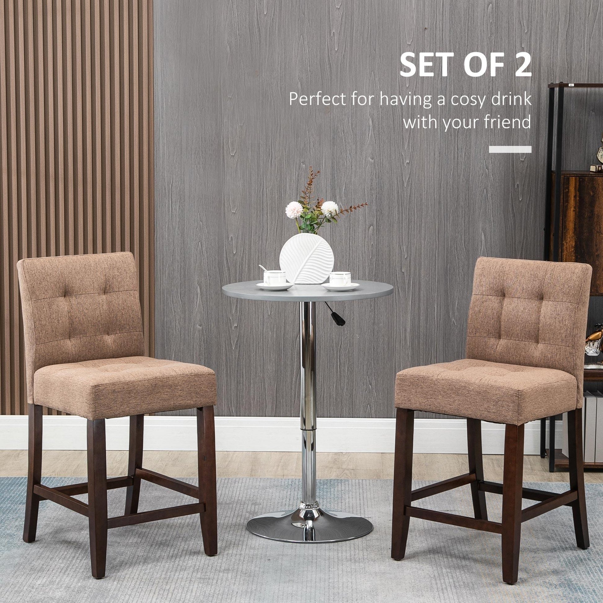 HOMCOM Set of 2 Modern Fabric Bar Stools with Tufted Back, Brown - ALL4U RETAILER LTD