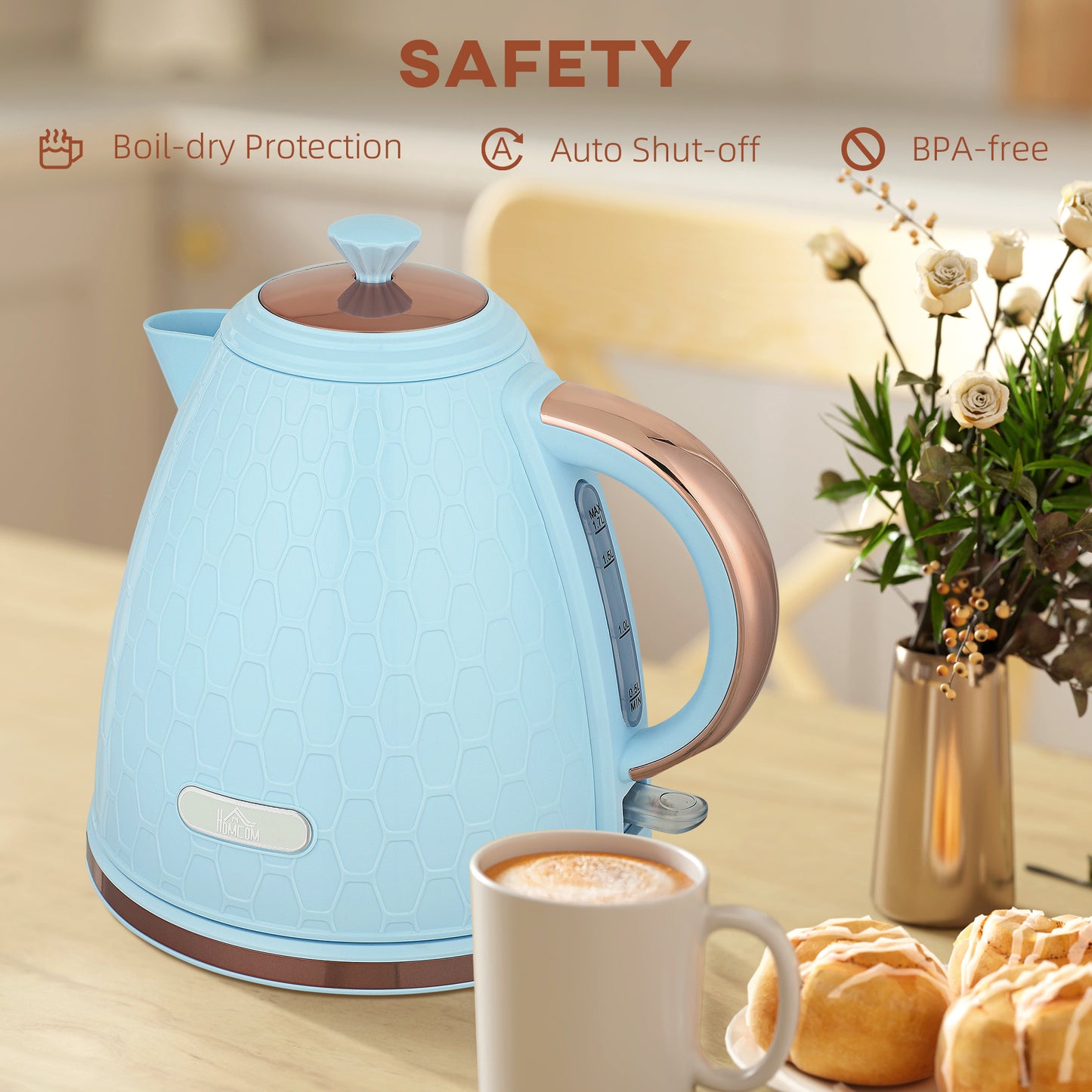 Homcom 3 Kilowatt Rapid Boil Kettle Honeycomb Design Light Blue Fast 42 Second Cup