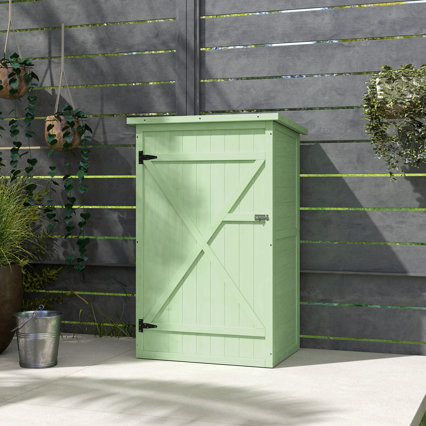Outsunny Wooden Small Garden Shed With Shelves And Bolt Latch For Compact Tool Storage 75L x 56W x 115H CM Green
