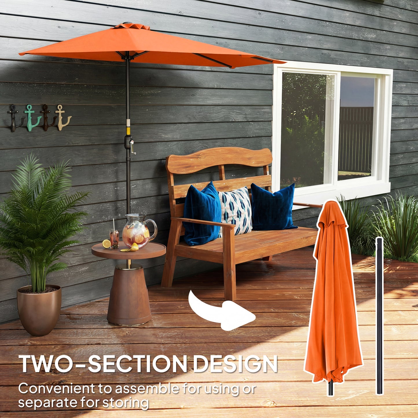 Outsunny Orange Half Round Parasol Umbrella for Balconies and Small Gardens Outdoor Patio