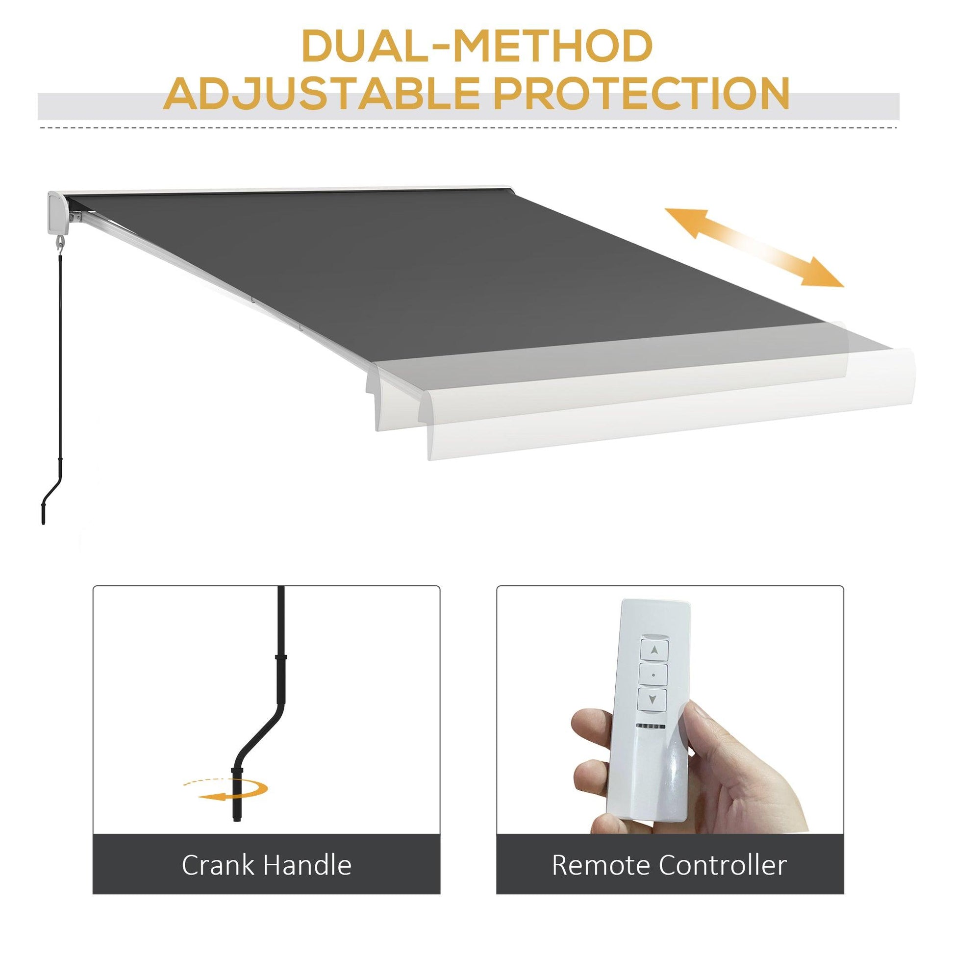 Outsunny 3 x 2.5m Electric Retractable Awning with Remote Controller, Aluminium Frame Sun Canopies for Patio Door Window - ALL4U RETAILER LTD