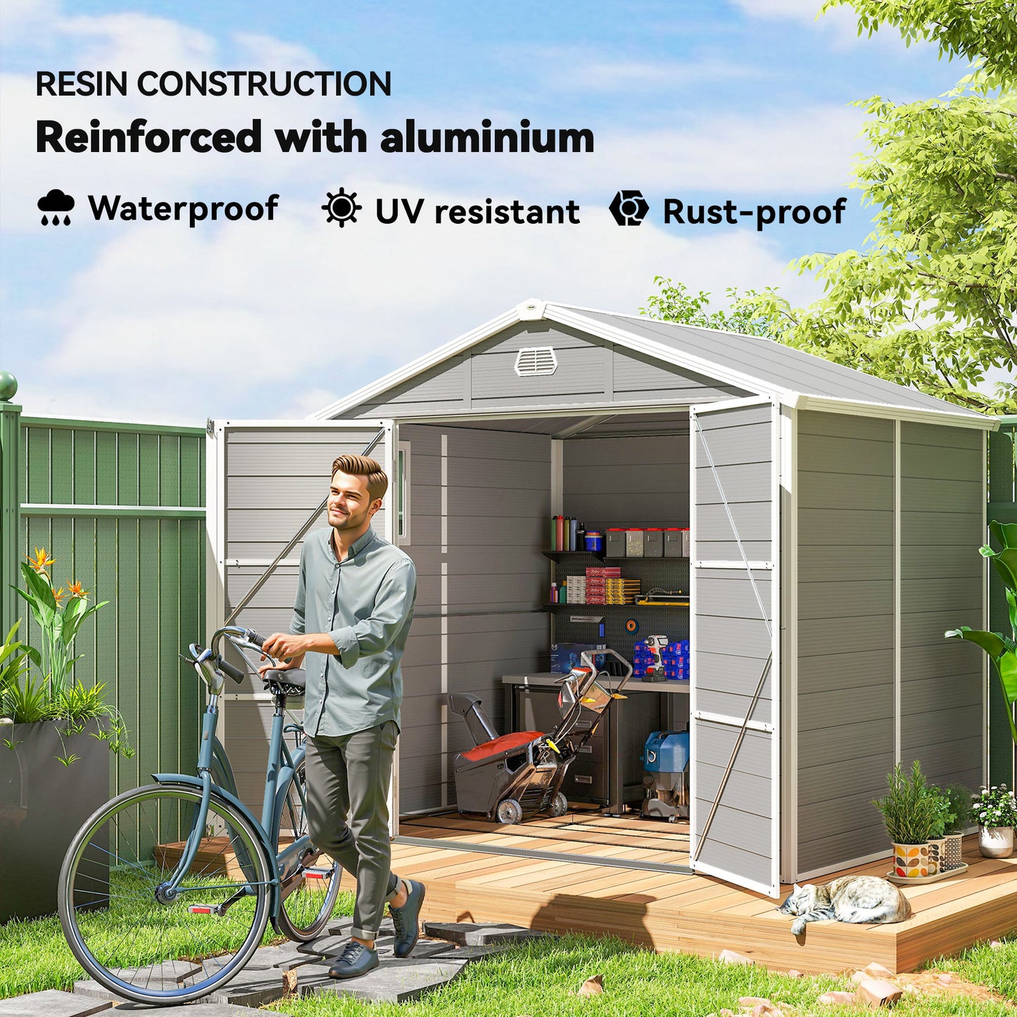 Outsunny 7.9 By 6.2 Ft Aluminium Frame Rust Resistant Waterproof Garden Tool Shed With Galvanised Foundation Light Grey