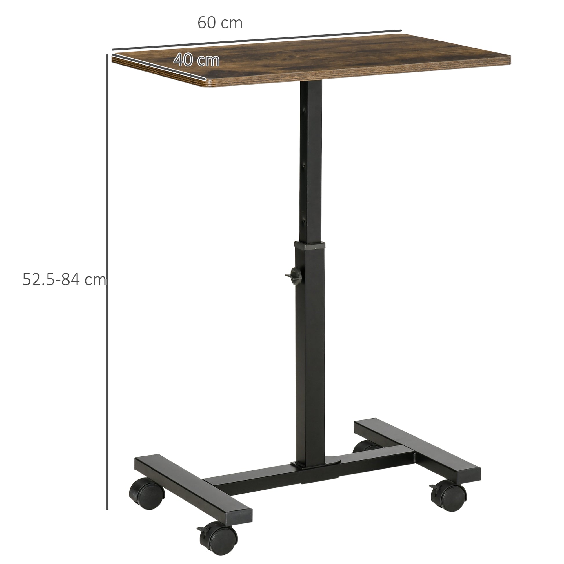 HOMCOM Adjustable Rolling Overbed Laptop Table with Wheels - Rustic Brown Mobile Side Desk for Home Office - ALL4U RETAILER LTD