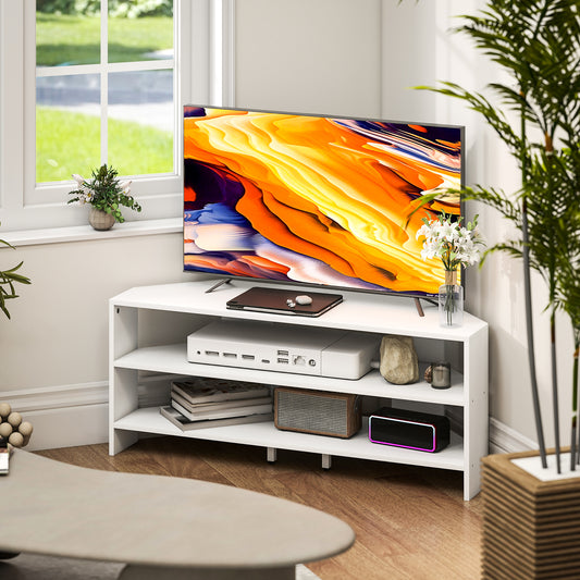HOMCOM Corner TV Stand For 47 Inch TV With Two Open Shelves White Finish For Modern Living Room