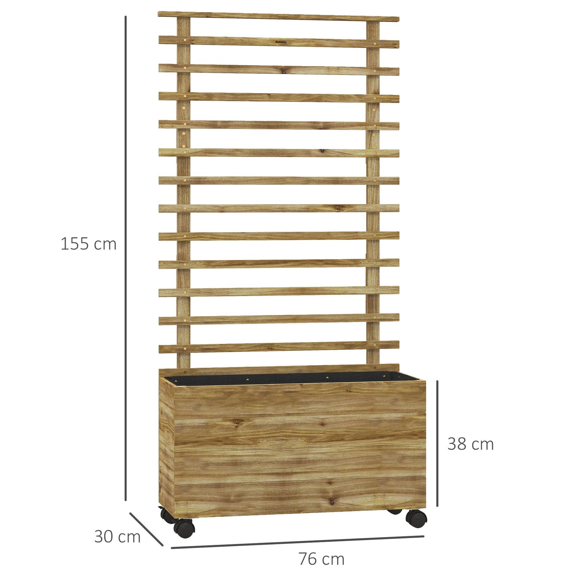 Outsunny Wooden Garden Raised Bed with Trellis, Planter Box with 4 Wheels for Climbing Plants, 76x30x155cm, Natural - ALL4U RETAILER LTD