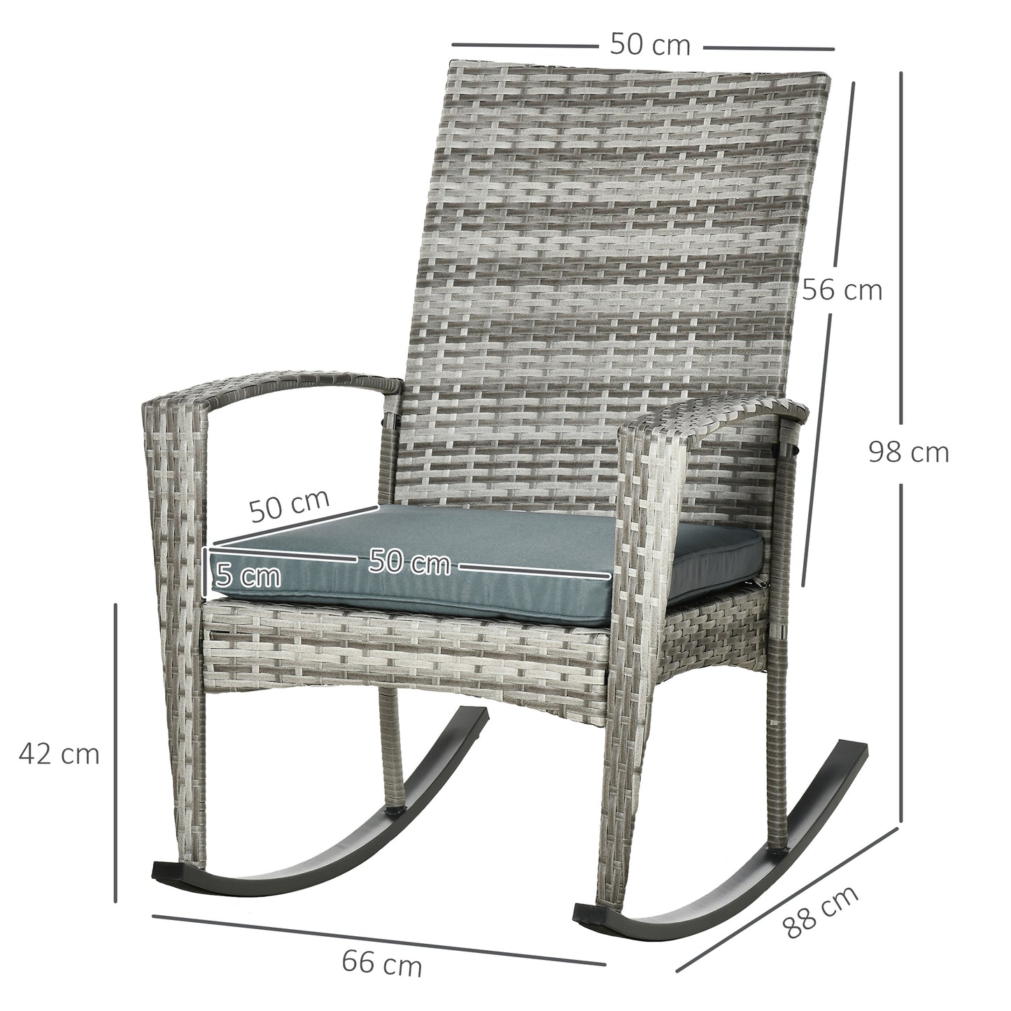 Outsunny Set of 2 Modern Light Grey PE Rattan Garden Rocking Chairs with Cushions and Armrests - ALL4U RETAILER LTD