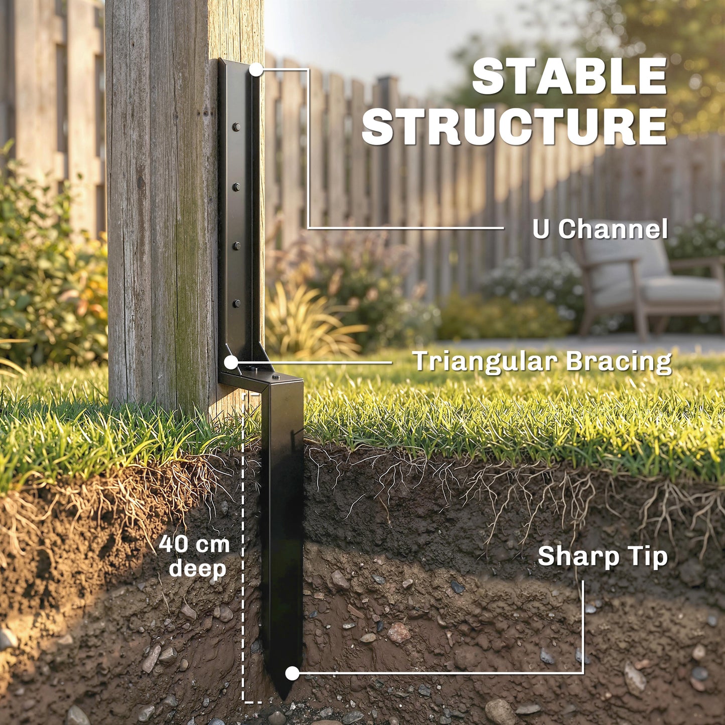 Outsunny 2 Pack Fence Post Repair Kit 81 Cm Metal Fence Post Support Ground Spike With Drill For Broken Gate Posts