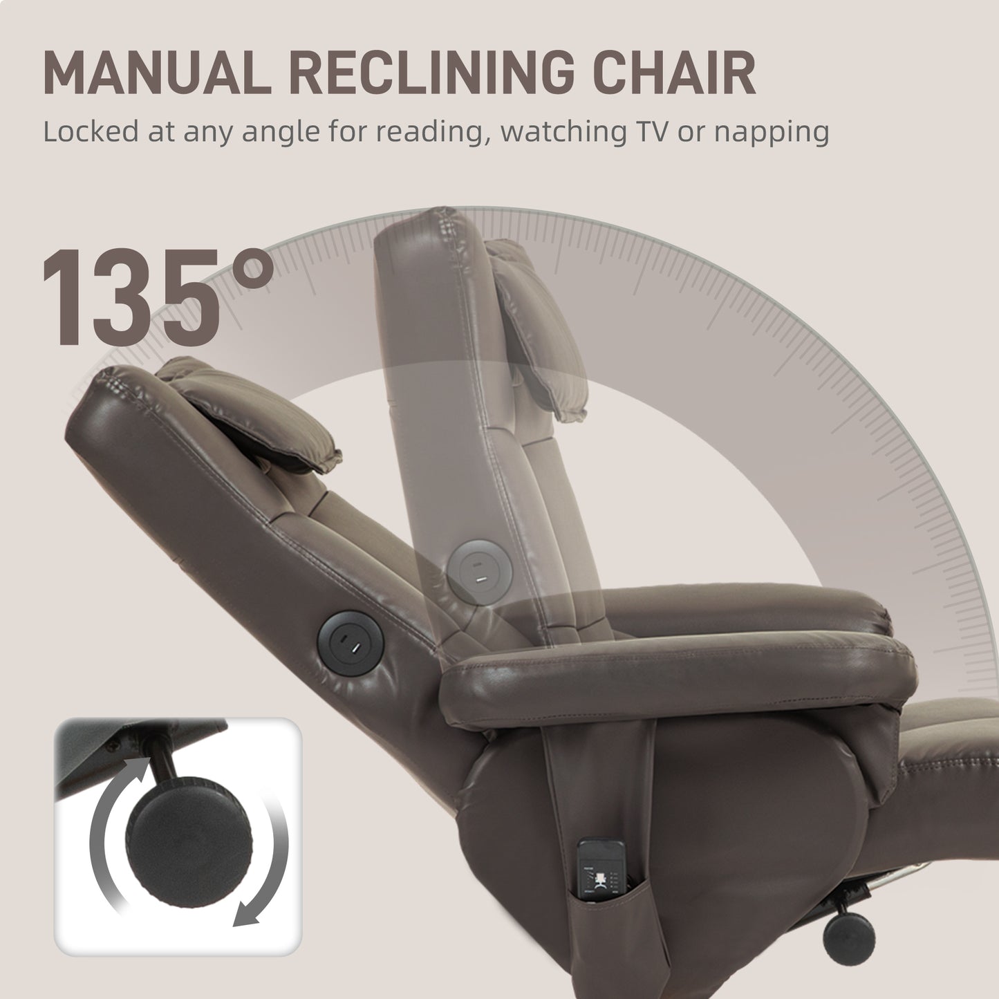 HOMCOM Faux Leather Massage Recliner Chair With Storage Ottoman Brown Adjustable Backrest And Six Massage Points