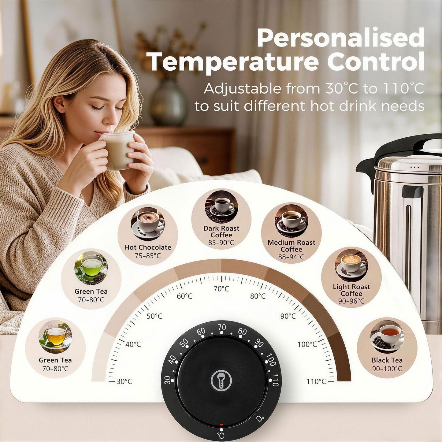 HOMCOM 13L Catering Urn 2500W Stainless Steel Hot Water Boiler With Thermostat Keep Warm Function And Easy Pour Tap