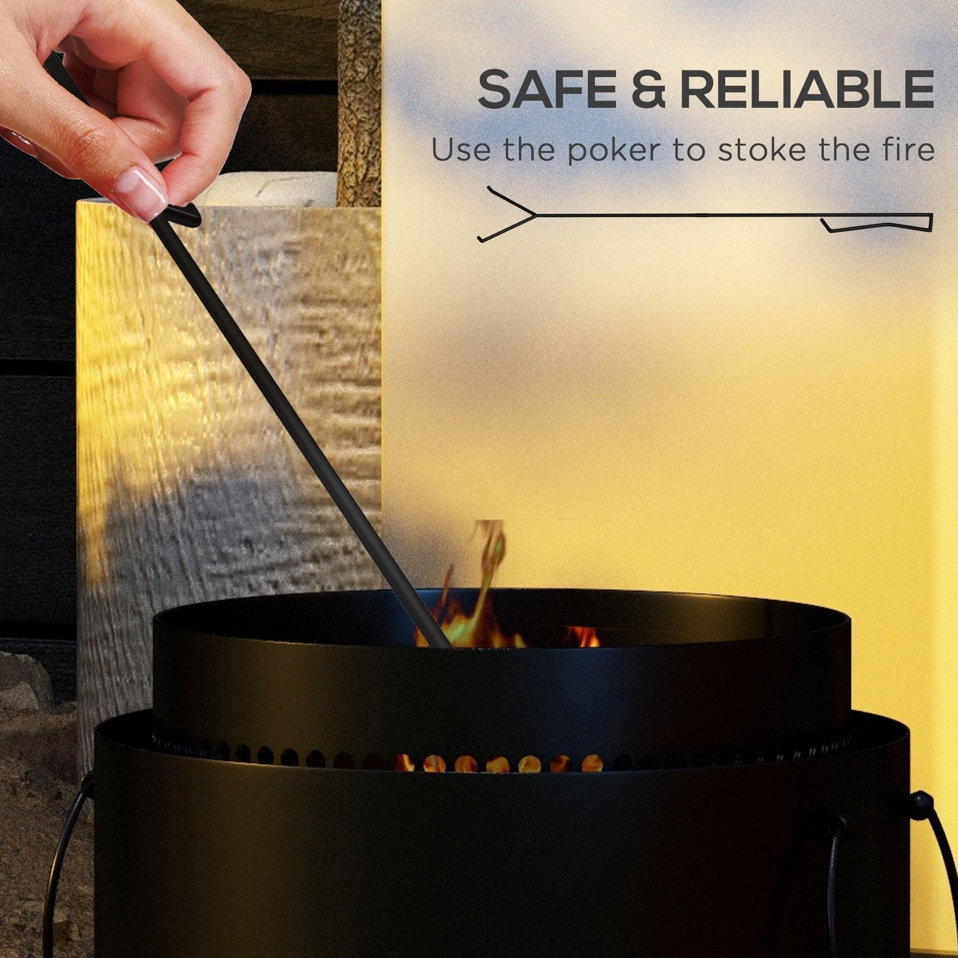 Outsunny Smokeless Fire Pit, 37cm Portable Wood Burning Firepit with Poker for Garden Camping Bonfire Party, Metal, Black - ALL4U RETAILER LTD