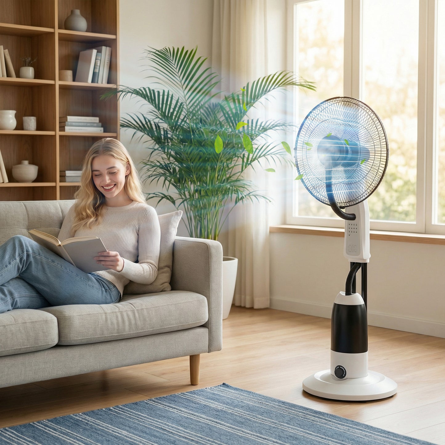 HOMCOM Pedestal Fan With Water Mist Spray 3 Speeds 2.8L Water Tank For Cooling Home Use White