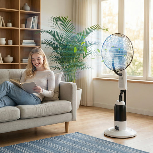 HOMCOM Pedestal Fan With Water Mist Spray 3 Speeds 2.8L Water Tank For Cooling Home Use White